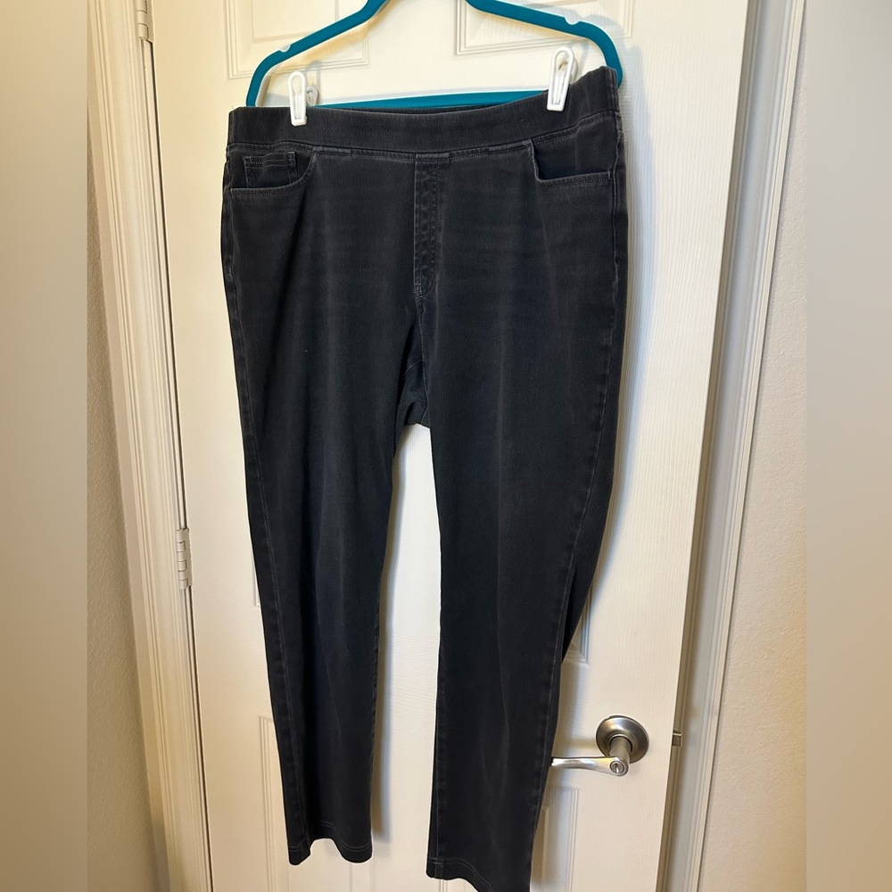 J JILL PURE JILL black jeans pull on elastic waist slim stretch L